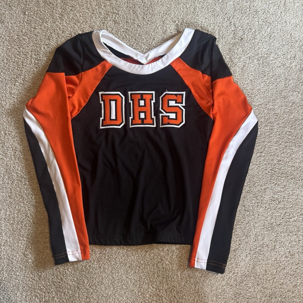 Varsity Cheerleading Long Sleeve Top Black Orange White M Polyester Spandex RN#